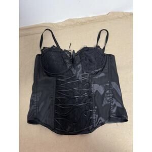 Celo Bustier Corset Top Womens Large Black Lace Satin Underwire Lingerie Lace Up